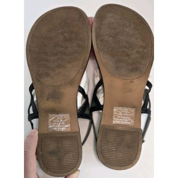 Kelly & Katie Women's Size 8 Black Metallic Strappy Slingback Flat Thong Sandals - Picture 4 of 9